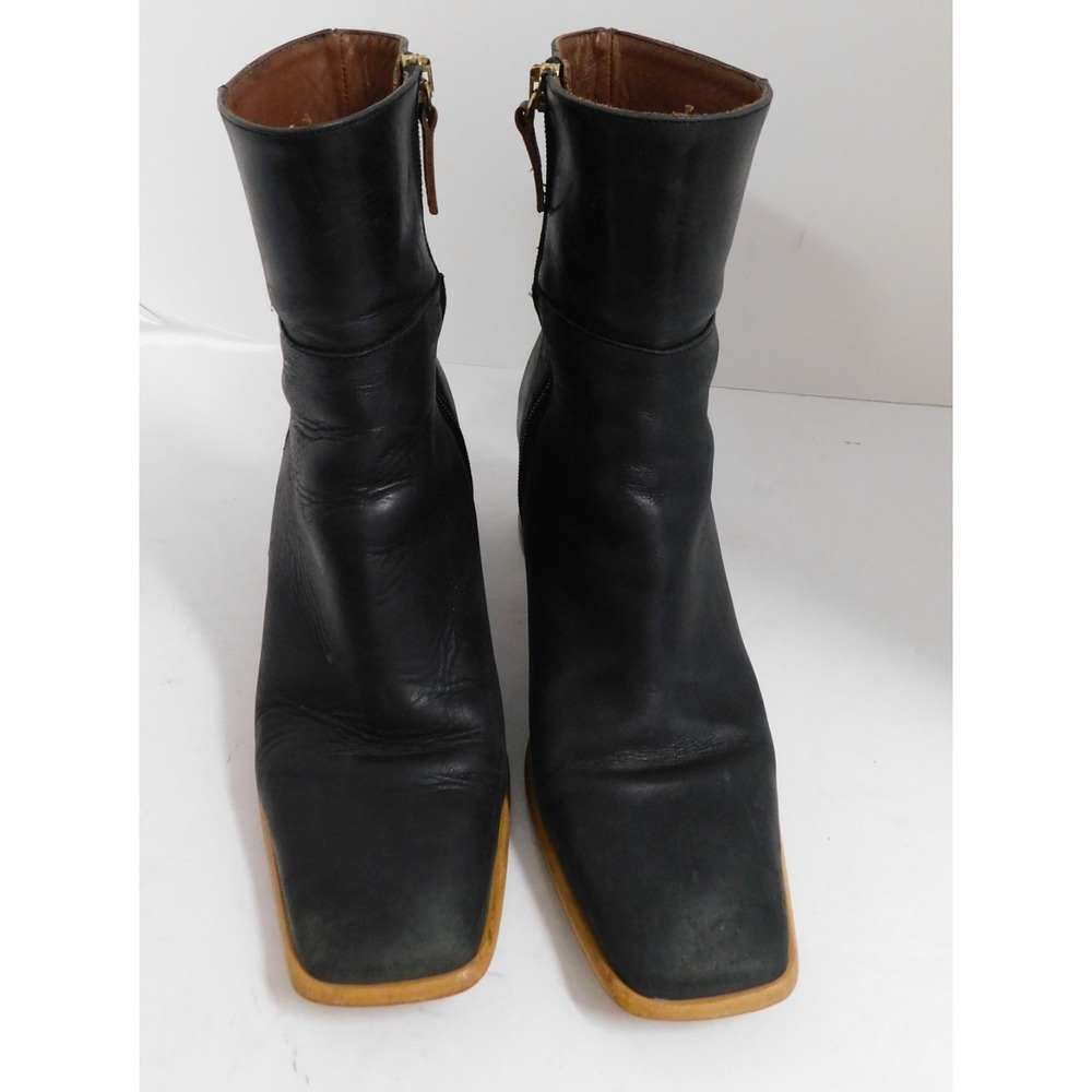 Alohas West Vintage Black Leather Square Toe Ankle Boots $345rt sz 38 - Picture 4 of 10